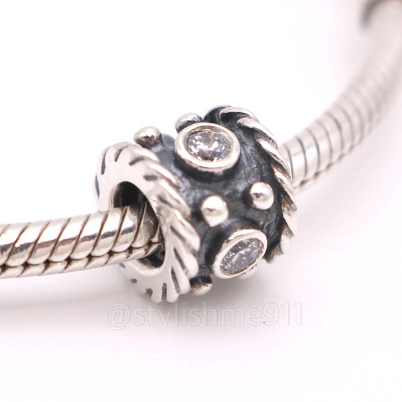 Pandora Jewelry - Authentic PANDORA Sterling Silver Abstract Oxidized Charm with cubic zirconia